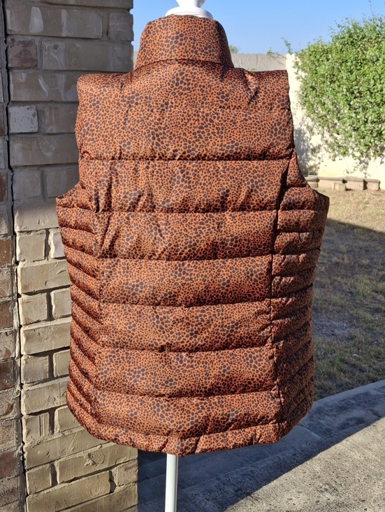 Lands' End Down Puffer Vest Animal Print Burnt Orange Zip     Women Size X-Large - Picture 6 of 16
